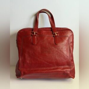 CHLOE Red Leather Boston Bag Satchel Vintage